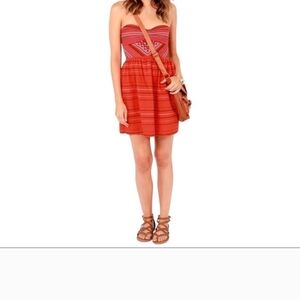 Roxy Strapless Red and Pink Geometric Dress Size Large